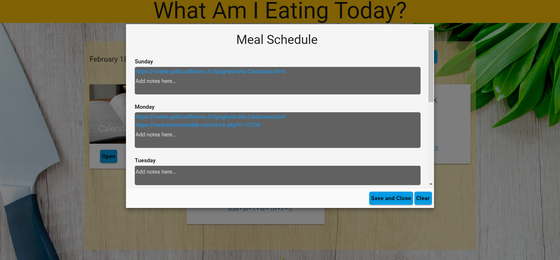 Meal Planner Saved Recipes in the Calendar